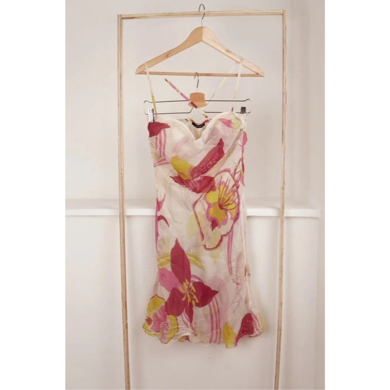 Abito vintage Atos Lombardini seta floreale con corsetto taglia M/L