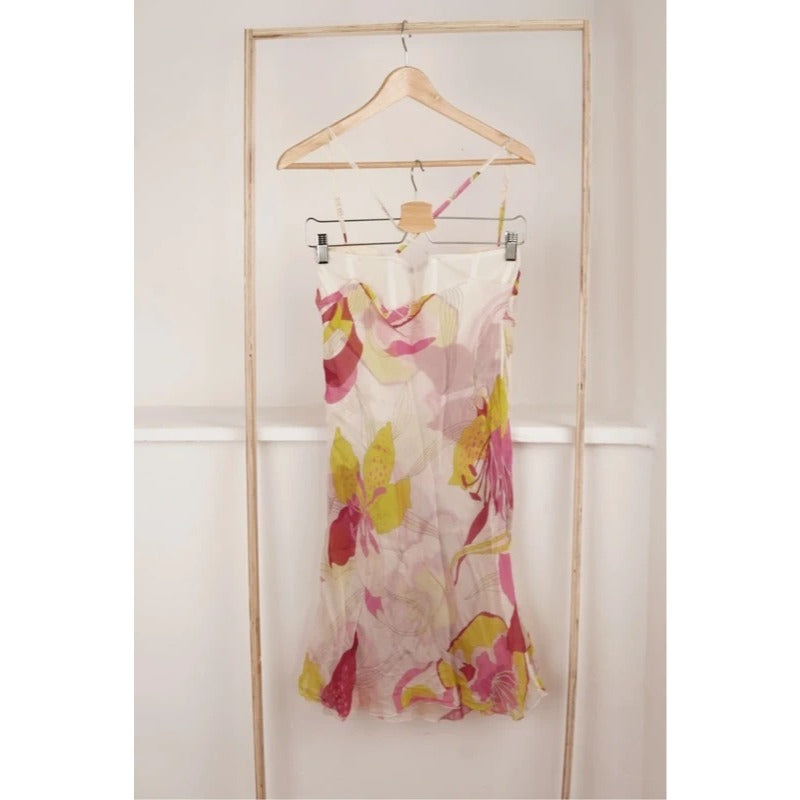 Abito vintage Atos Lombardini seta floreale con corsetto taglia M/L
