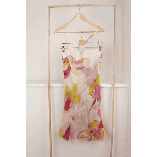 Abito vintage Atos Lombardini seta floreale con corsetto taglia M/L