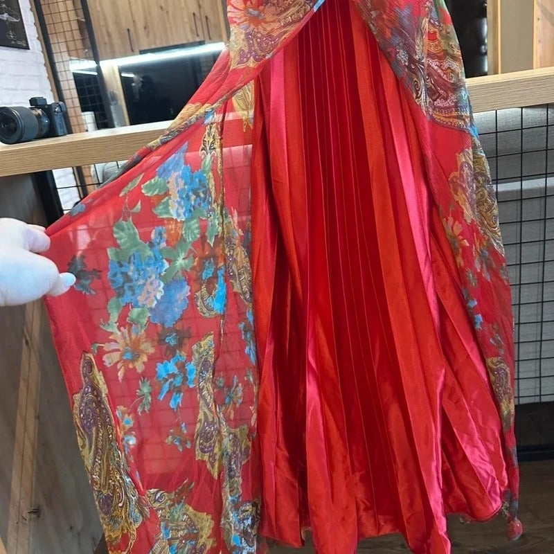 Vestito cerimonia  in seta vintage rosso ricamato con perline, taglia S
