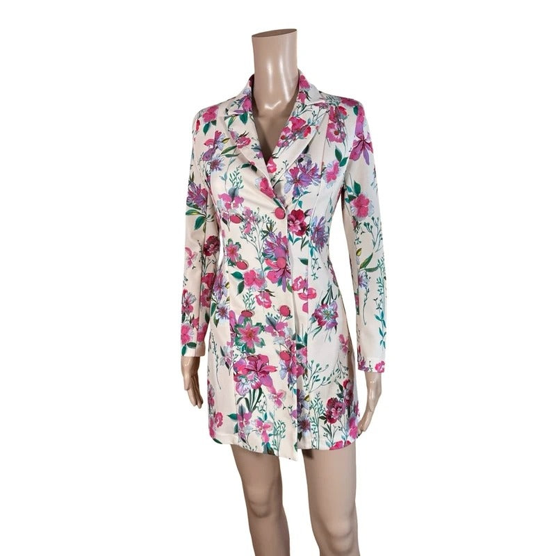 Blazer vestito Rinascimento floreale rosa mini elegante XS
