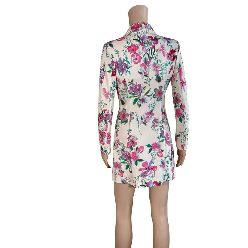 Blazer vestito Rinascimento floreale rosa mini elegante XS