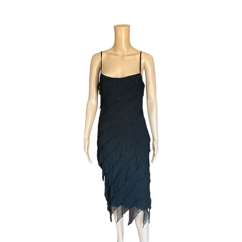 Vestito Vintage Jellyfish Y2K in Seta Nero con Paillettes Tg 42 M