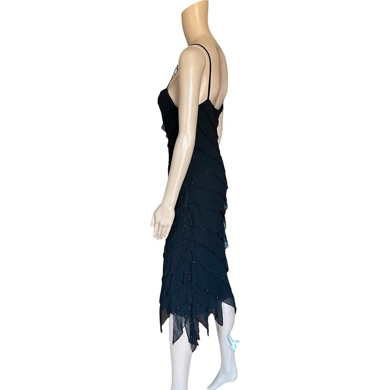Vestito Vintage Jellyfish Y2K in Seta Nero con Paillettes Tg 42 M