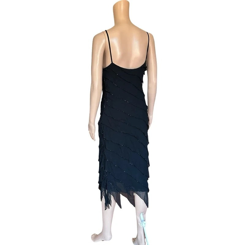 Vestito Vintage Jellyfish Y2K in Seta Nero con Paillettes Tg 42 M