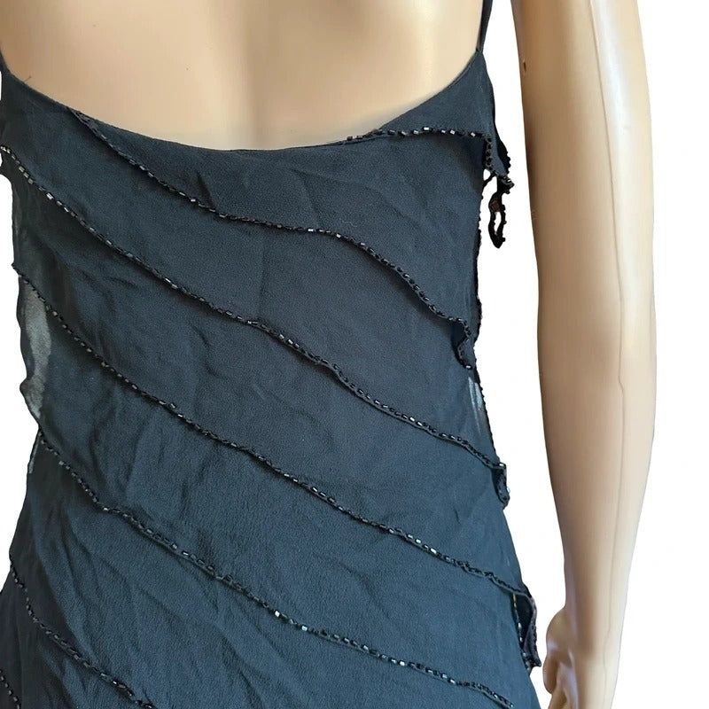 Vestito Vintage Jellyfish Y2K in Seta Nero con Paillettes Tg 42 M
