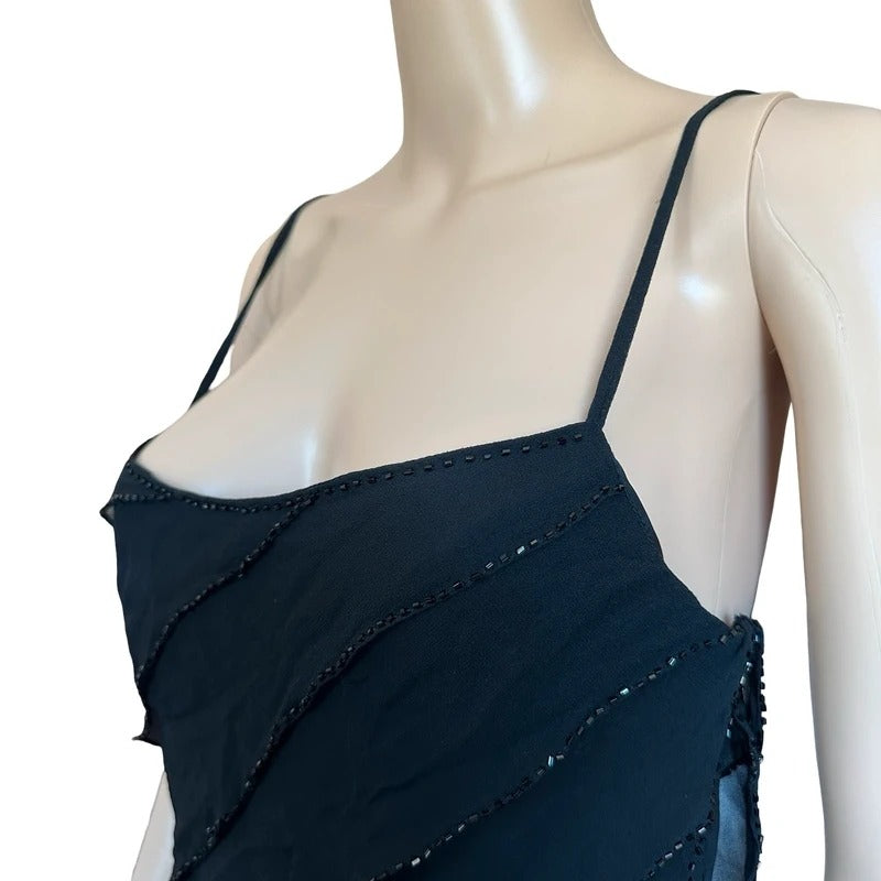 Vestito Vintage Jellyfish Y2K in Seta Nero con Paillettes Tg 42 M