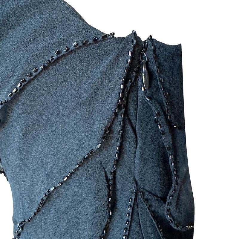 Vestito Vintage Jellyfish Y2K in Seta Nero con Paillettes Tg 42 M