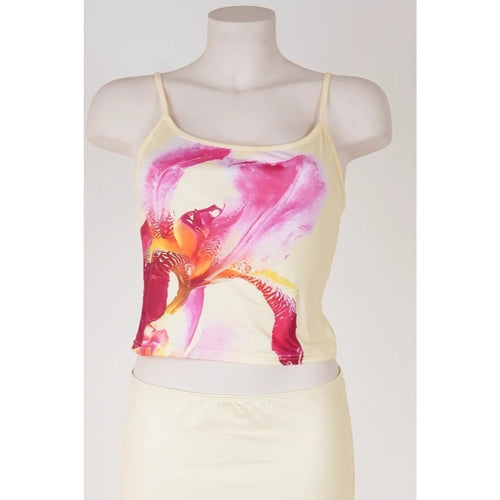Completo top e gonna lunga floreale giallo pastello tropical  taglia L