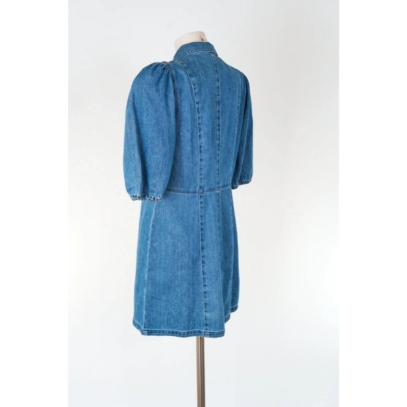 Abito corto in denim H&M cotone maniche a sbuffo taglia M