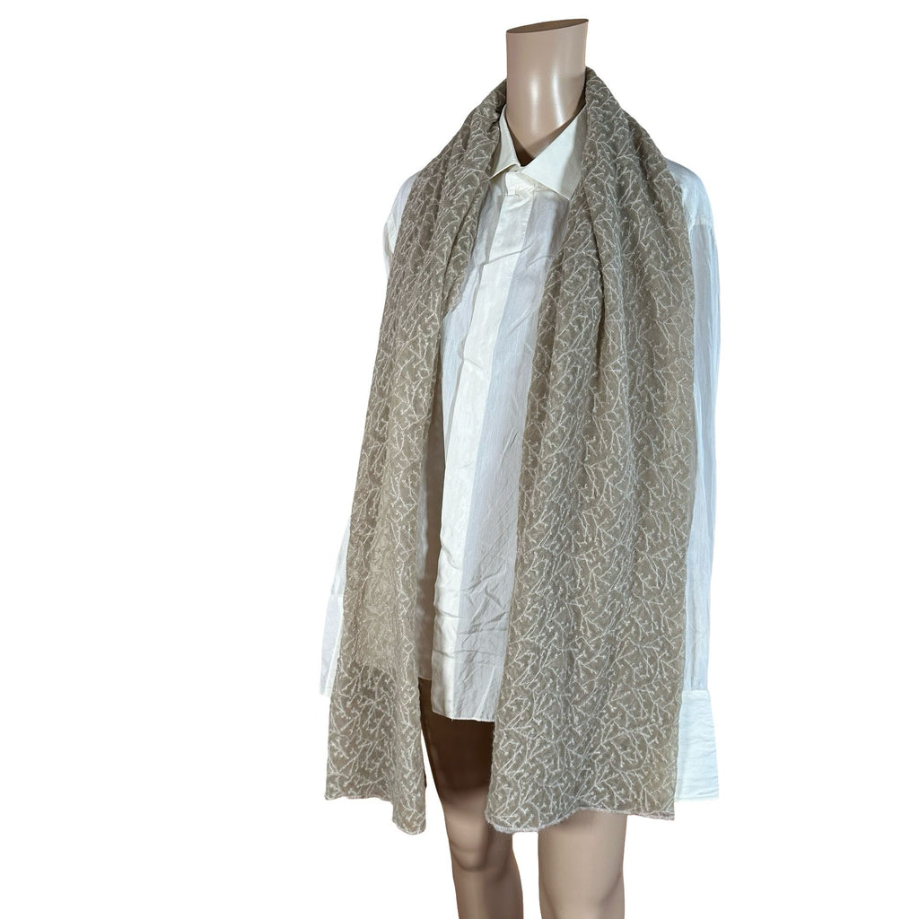Vintage Sheer Textured Scarf in Soft Taupe | Lightweight Elegant Wrap