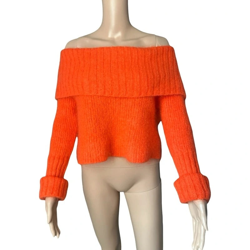Maglione mohair  MCQ Alexander McQueen Off Shoulder Arancione Neon XS Y2K