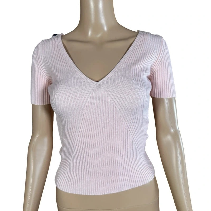 Top Dolce & Gabbana rosa cipria a coste scollo V fitted cotone S