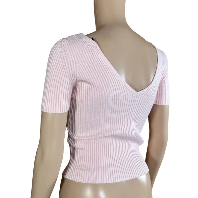 Top Dolce & Gabbana rosa cipria a coste scollo V fitted cotone S