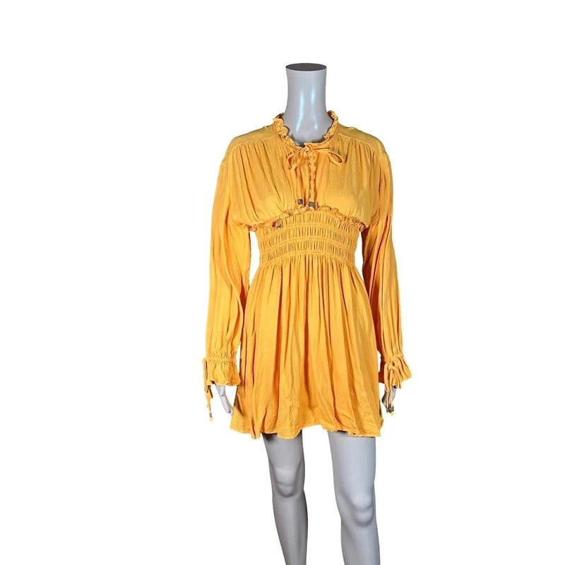 Vestito estivo boho senape arricciato cottagecore S