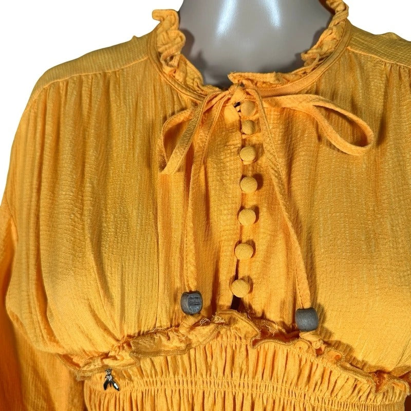Vestito estivo boho senape arricciato cottagecore S