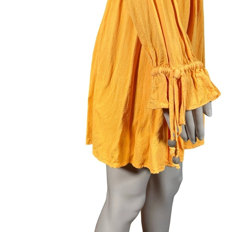 Vestito estivo boho senape arricciato cottagecore S