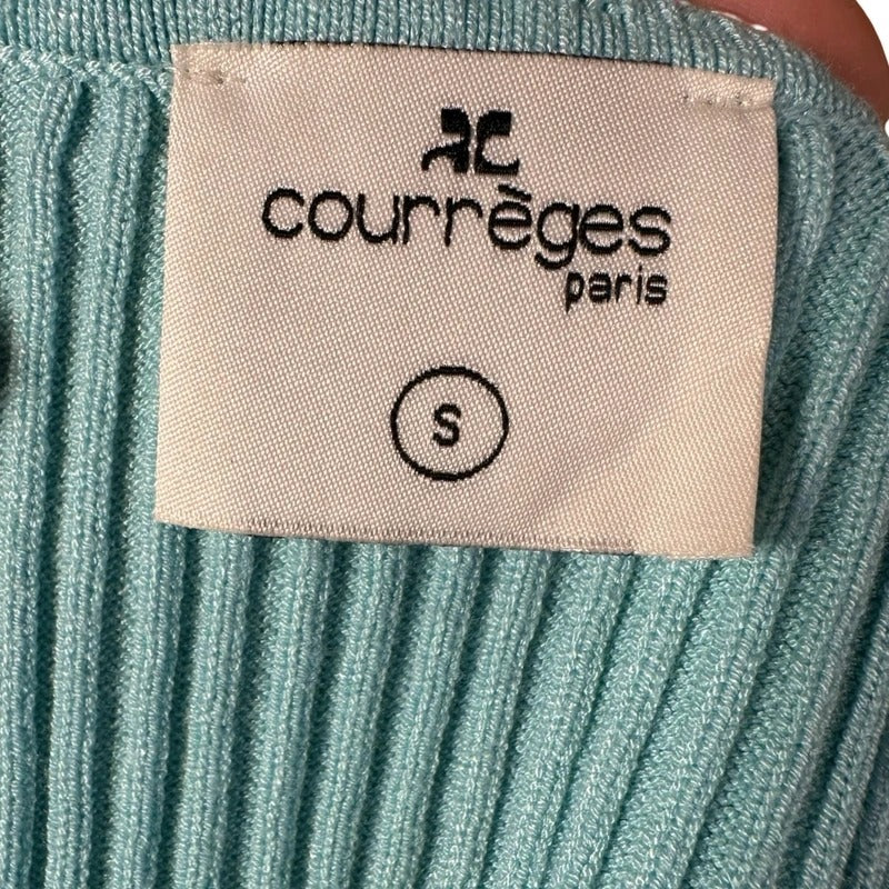 Top Courrèges azzurro crop a coste logo ricamato  S