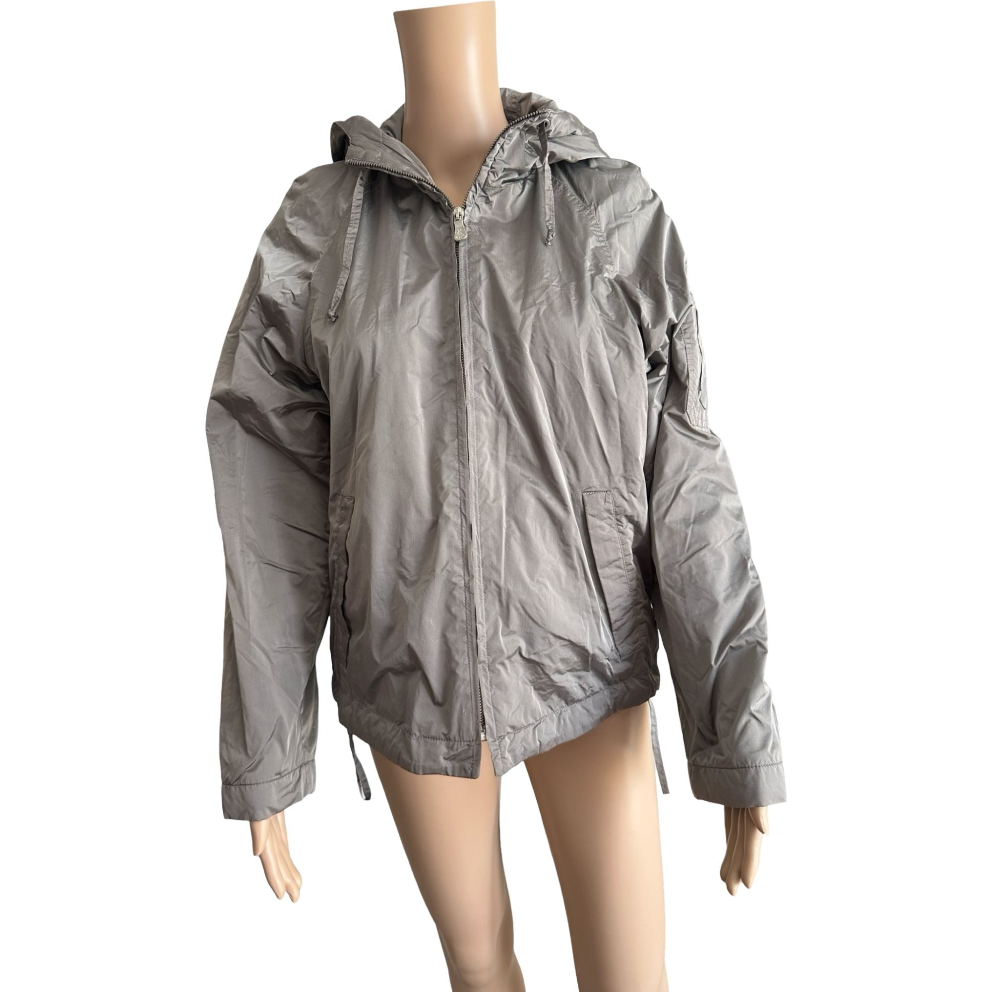 Calvin Klein Jeans Grey Hooded Zip-Up Jacket – Fleece Lined, Y2K Era