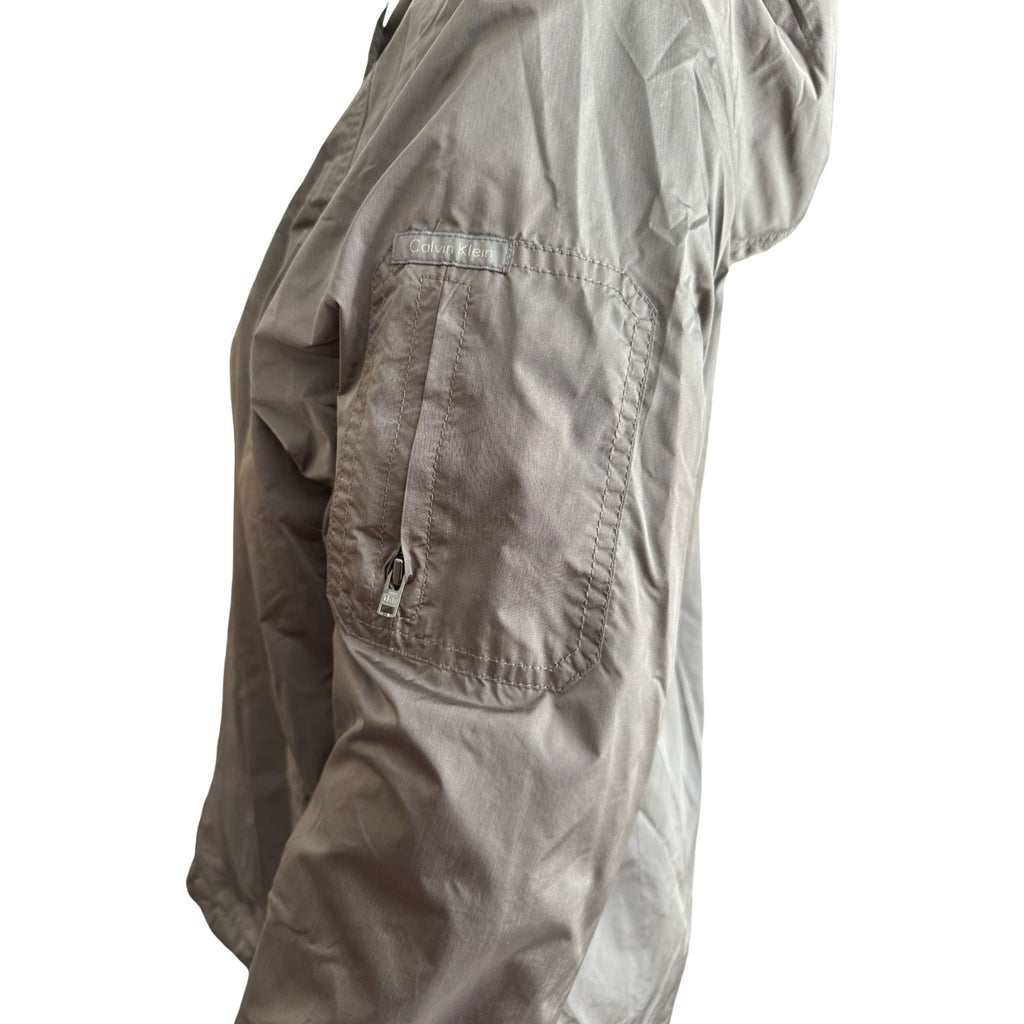 Calvin Klein Jeans Grey Hooded Zip-Up Jacket – Fleece Lined, Y2K Era