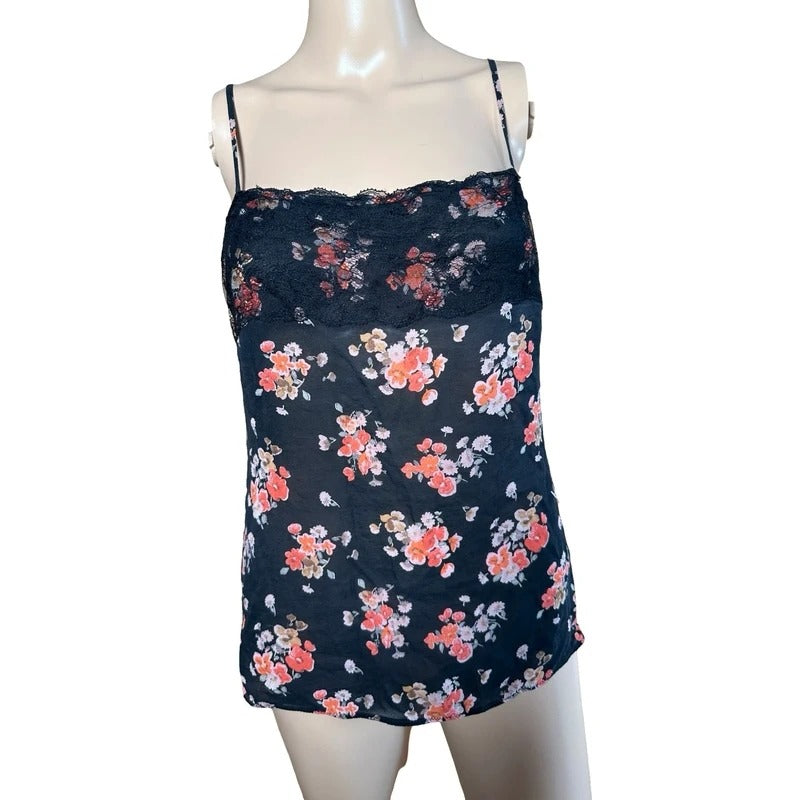Top vintage Dolce & Gabbana in seta floreale con pizzo nero taglia M