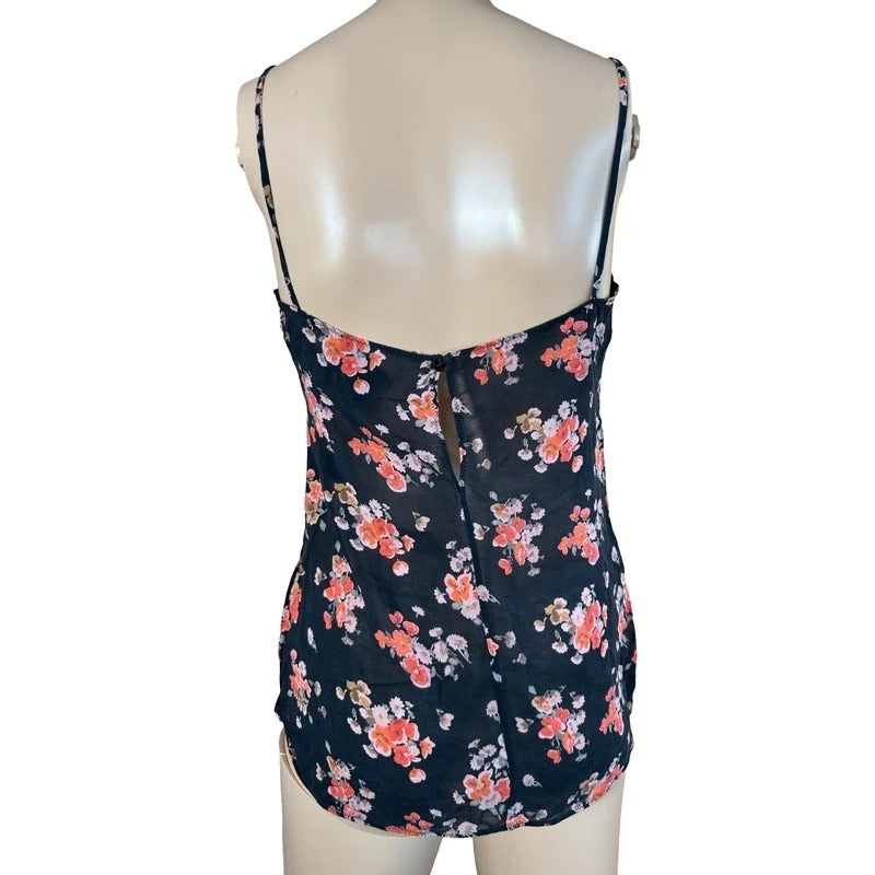 Top vintage Dolce & Gabbana in seta floreale con pizzo nero taglia M