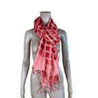 Oversized Silk Blend Scarf in Red & Pink | Sheer Geometric Pattern Wrap