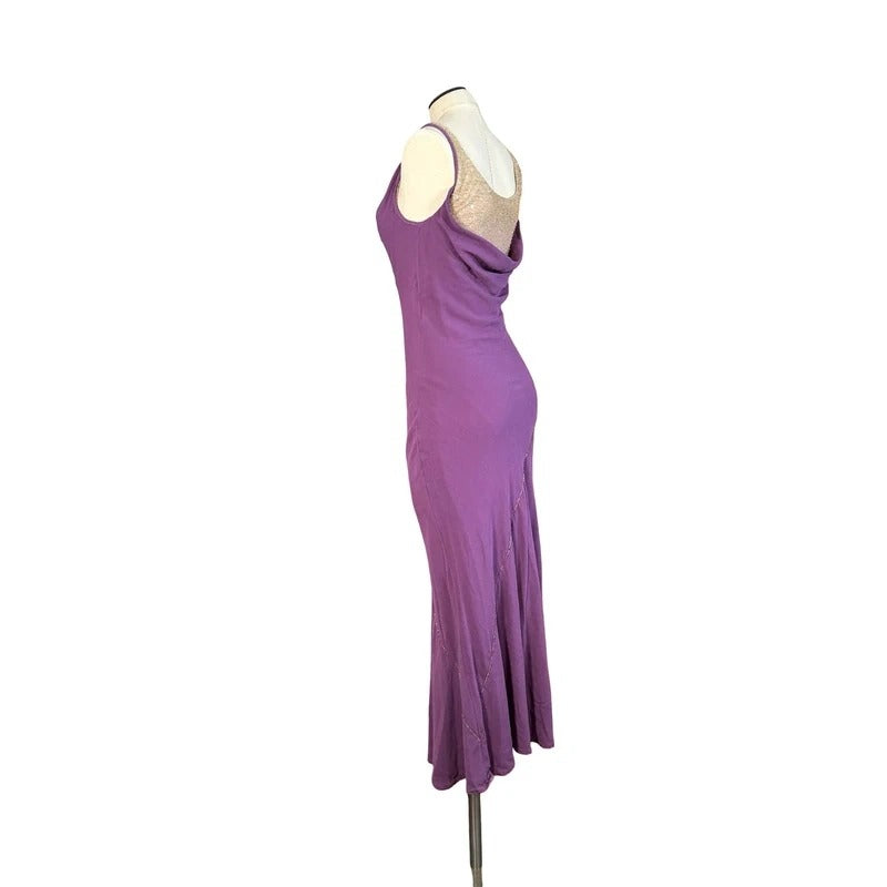 Diana Galesi Abito Lungo Viola con Perline Dorate Romantic Vintage Donna S