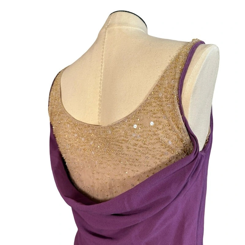 Diana Galesi Abito Lungo Viola con Perline Dorate Romantic Vintage Donna S