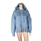 Felpa maglione Zara azzurro oversize con cappuccio e balza pois S/M