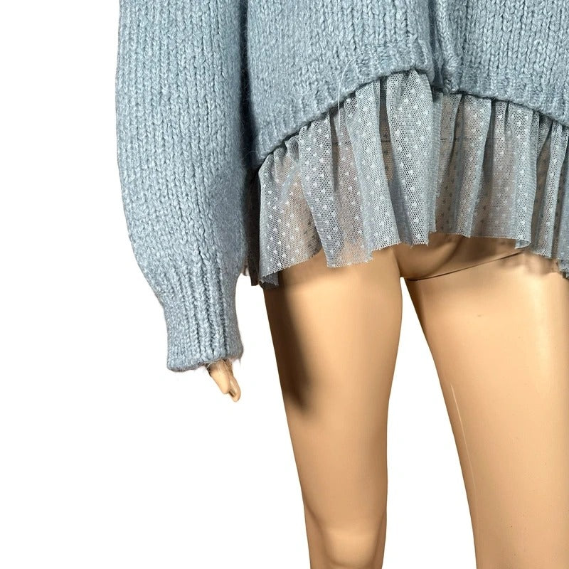 Felpa maglione Zara azzurro oversize con cappuccio e balza pois S/M