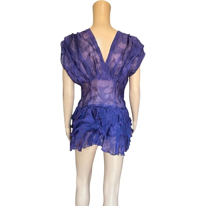 Top vintage trasparente viola con ruches taglia M