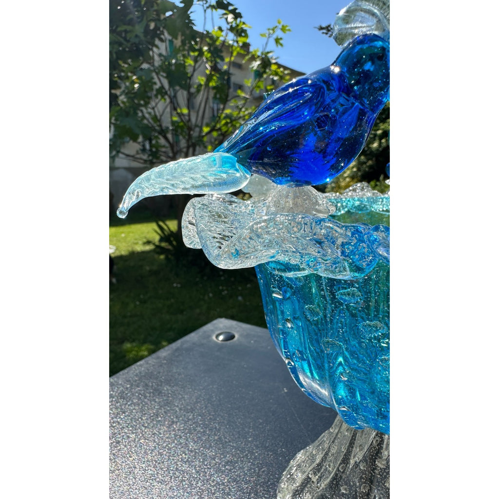 Murano Glass Blue Bird Bath Pedestal Bowl 5 Removable Birds Bullicante Murano