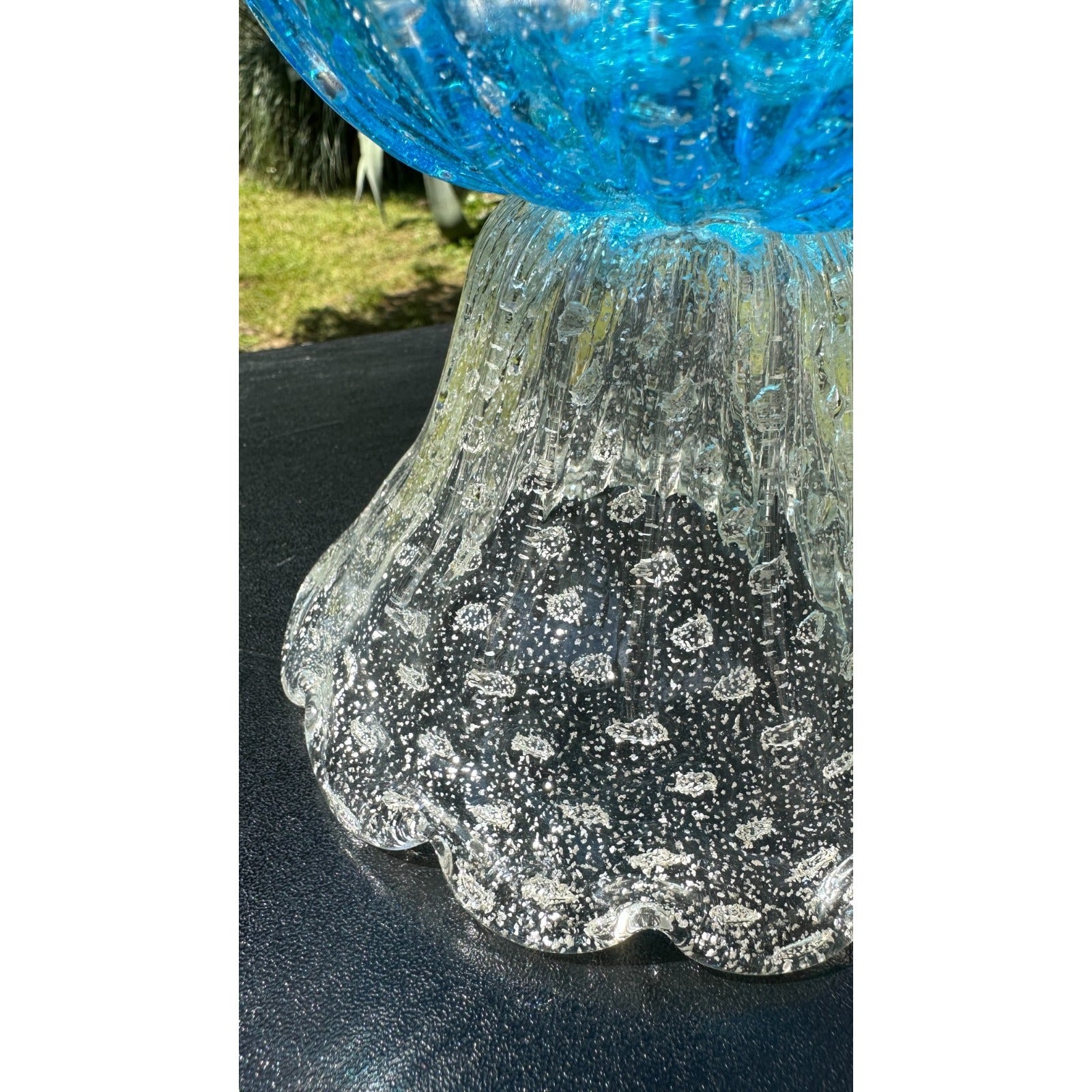 Murano Glass Blue Bird Bath Pedestal Bowl 5 Removable Birds Bullicante Murano
